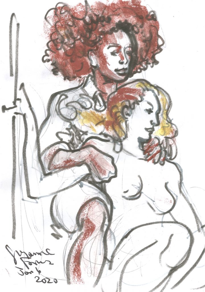 Maxine and Chloe at Berlin Stripper Collective Life Drawing Jan 6 2020 by Suzanne Forbes