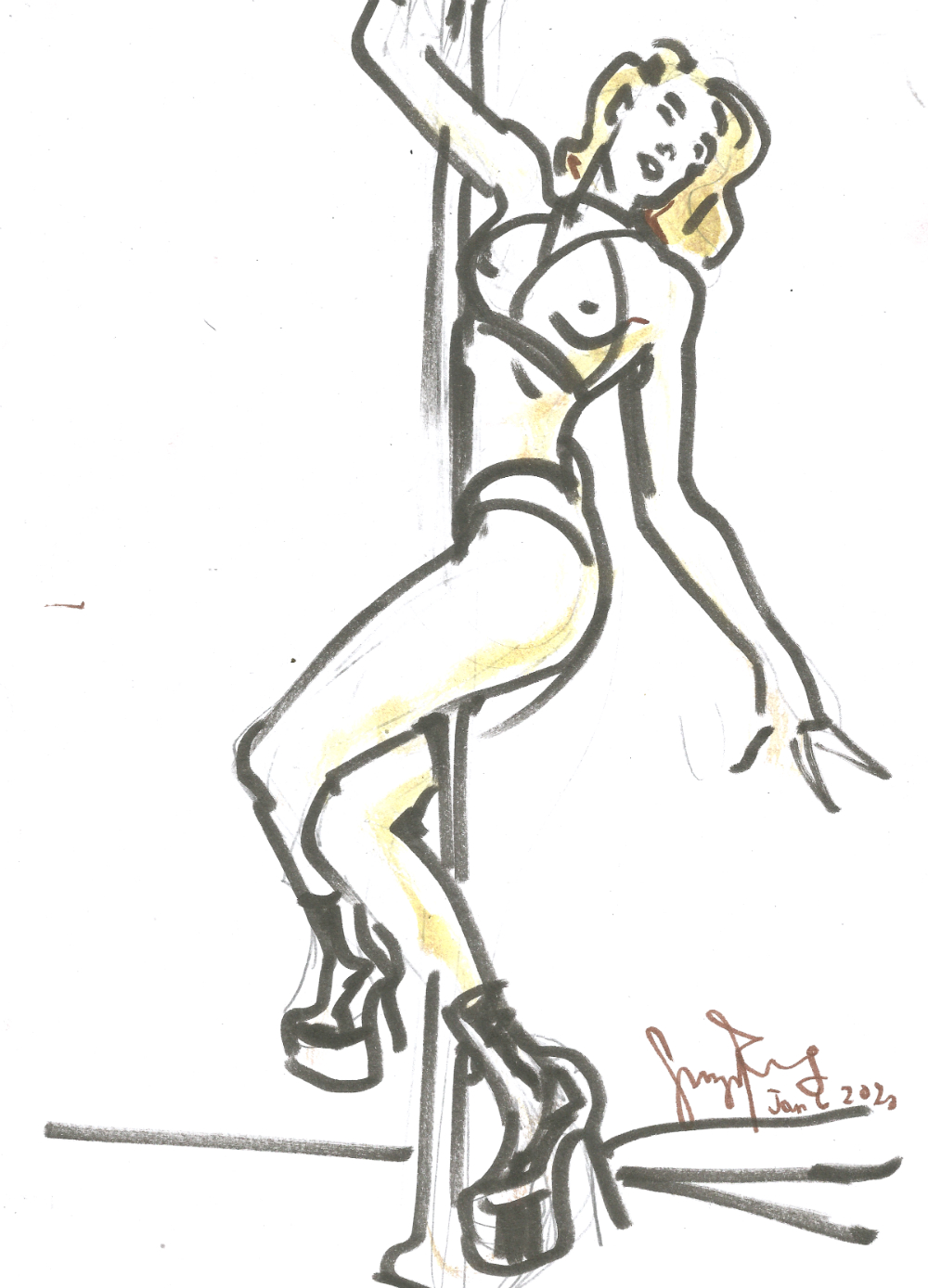 Life drawing Maxine at Berlin Stripper Collective Life Drawing Jan 6 2020 by Suzanne Forbes 11