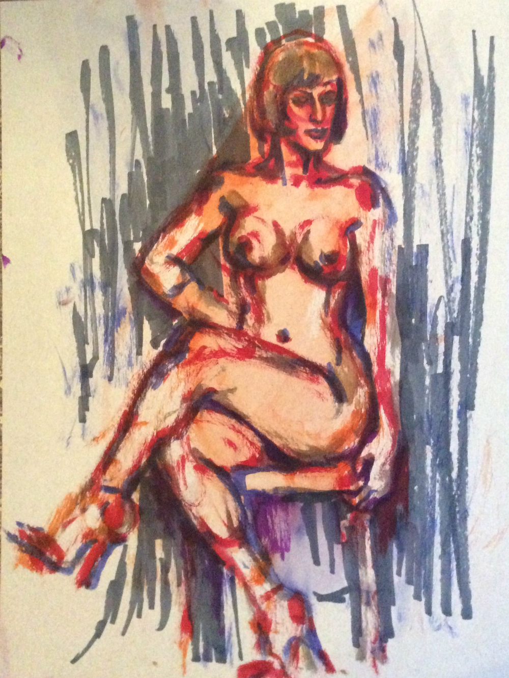 Watercolor brush pen drawing of Chiqui Love nude crossed legs by Suzanne Forbes Jan 28 2020