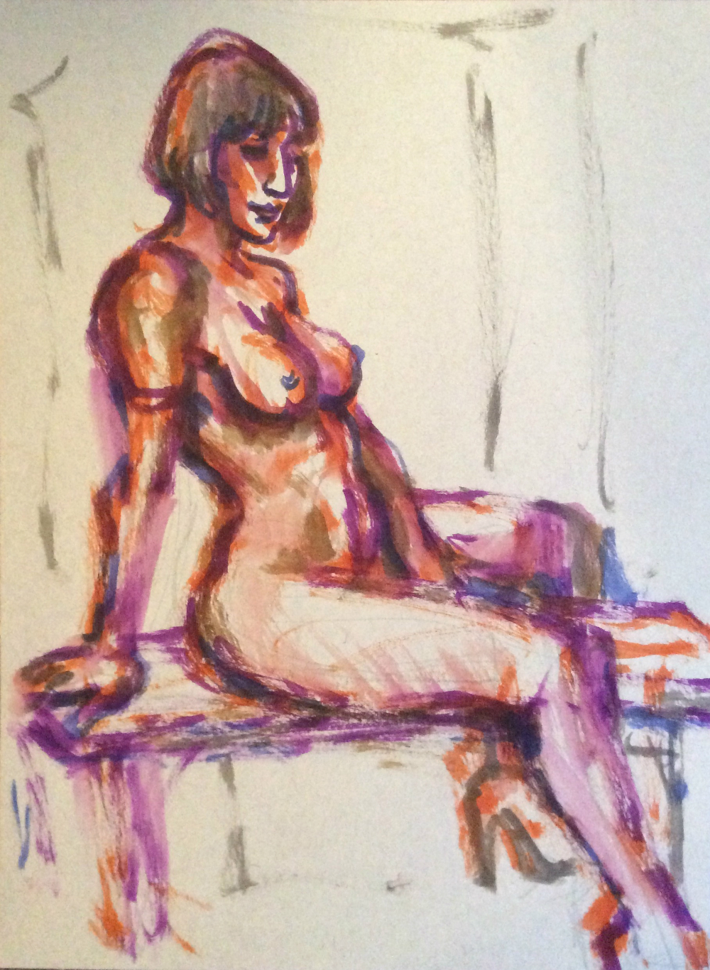 Watercolor brush pen drawing of Chiqui Love nude seated by Suzanne Forbes Jan 28 2020