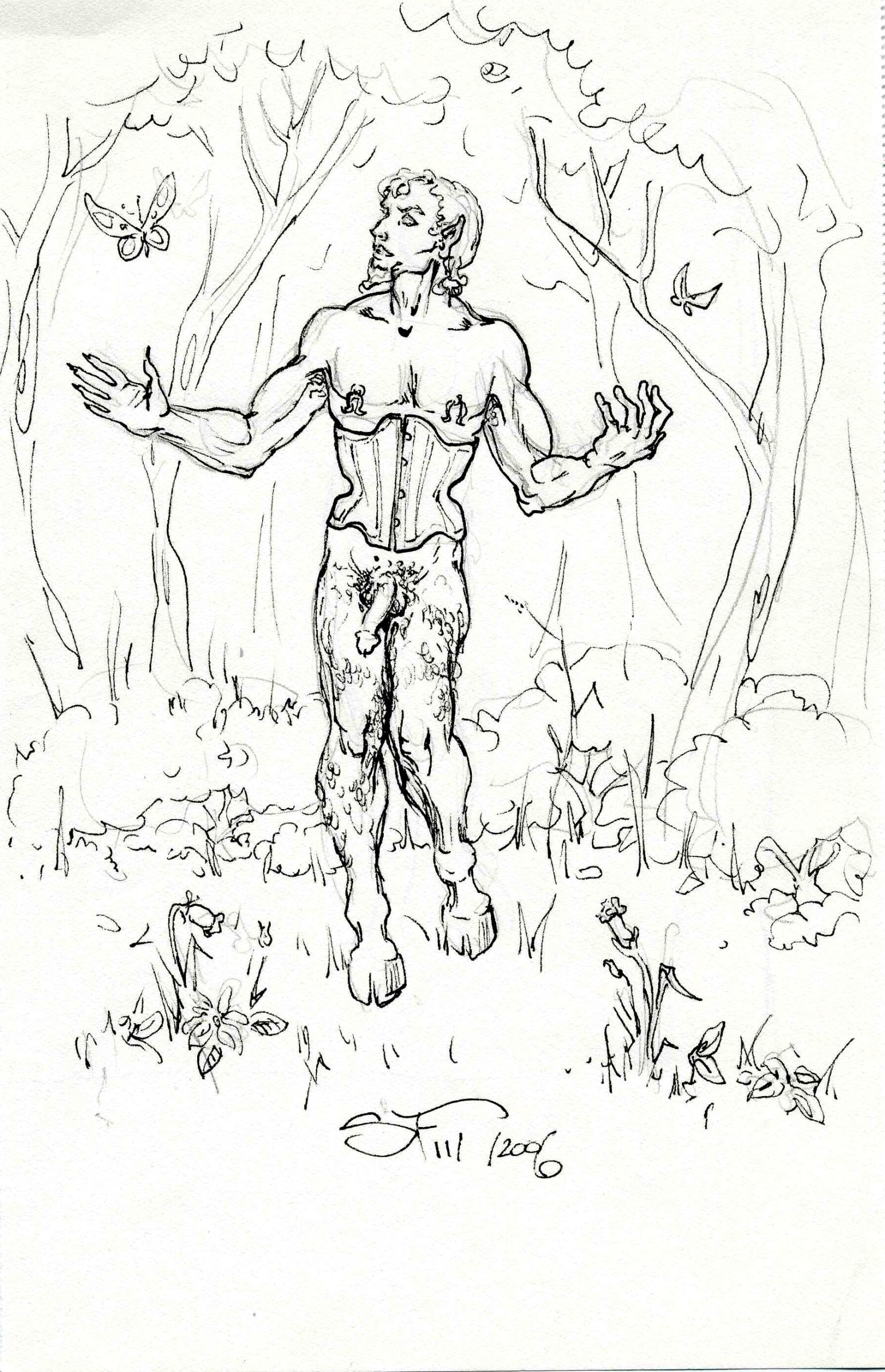 Naughty Faun with Butterfly 6x8 11 7 2006 by Suzanne Forbes