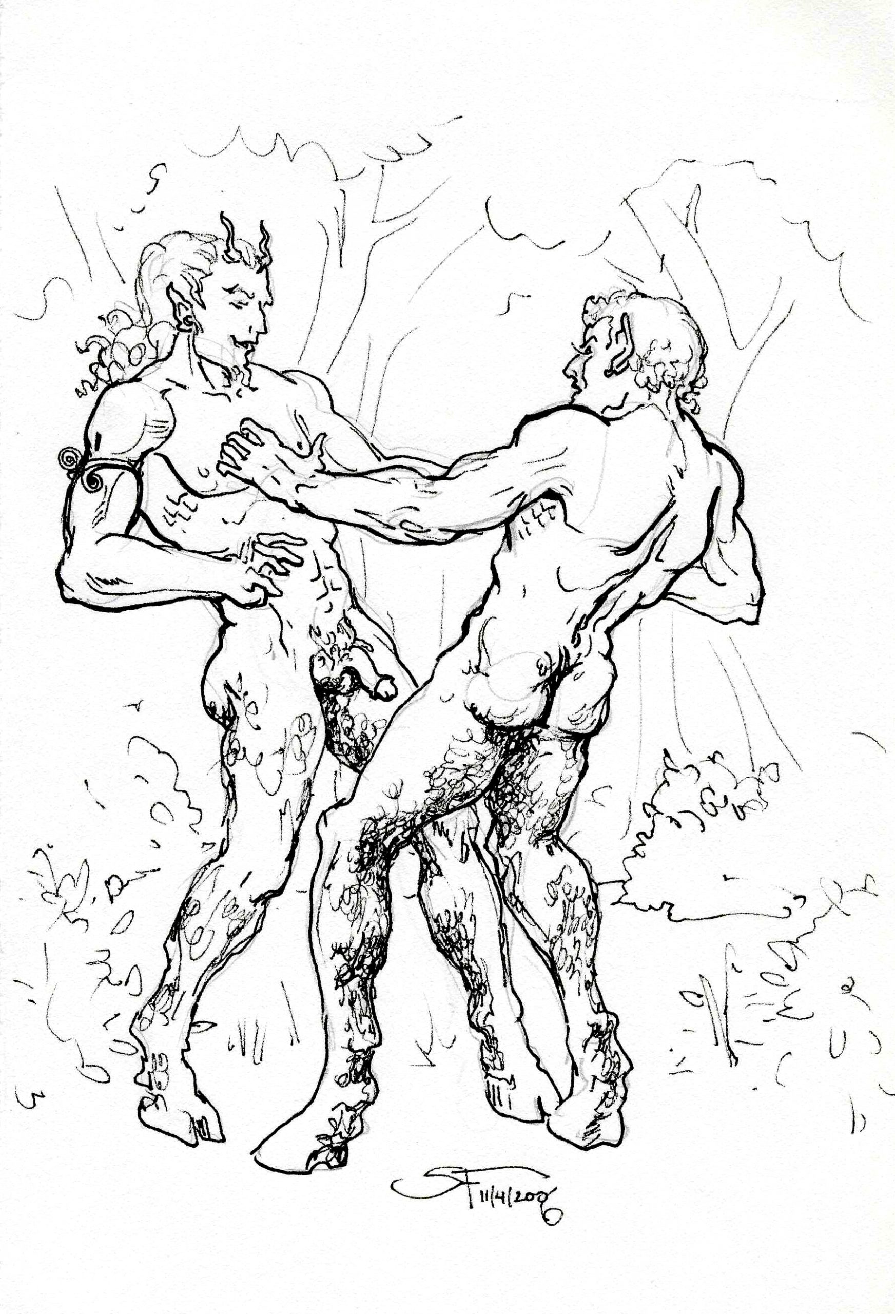 Naughty Fauns Frolicking 6x8 11 7 2006 by Suzanne Forbes